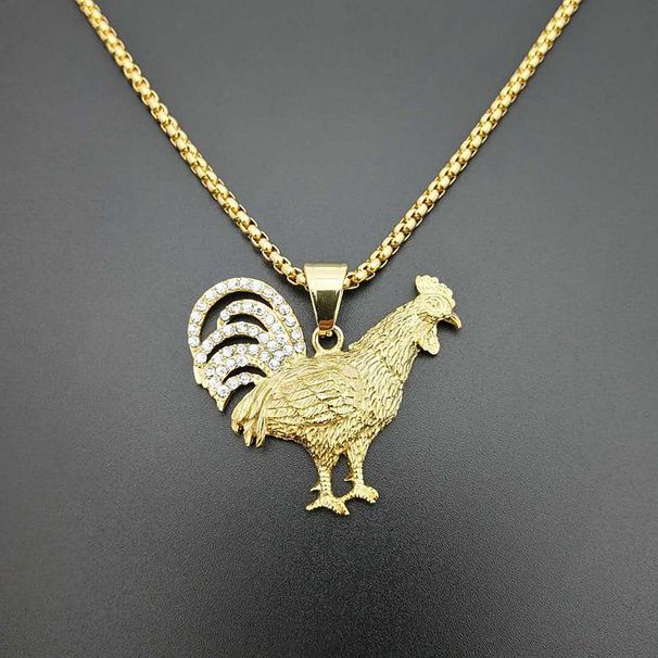 Hip hop hip hop jewelry titanium steel gold plated diamond Gallic rooster pendant_ipsvogv.com