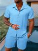 Men's Striped Lapel Shirt Shorts Trendy Casual Sports Suit_ipsvogv.com