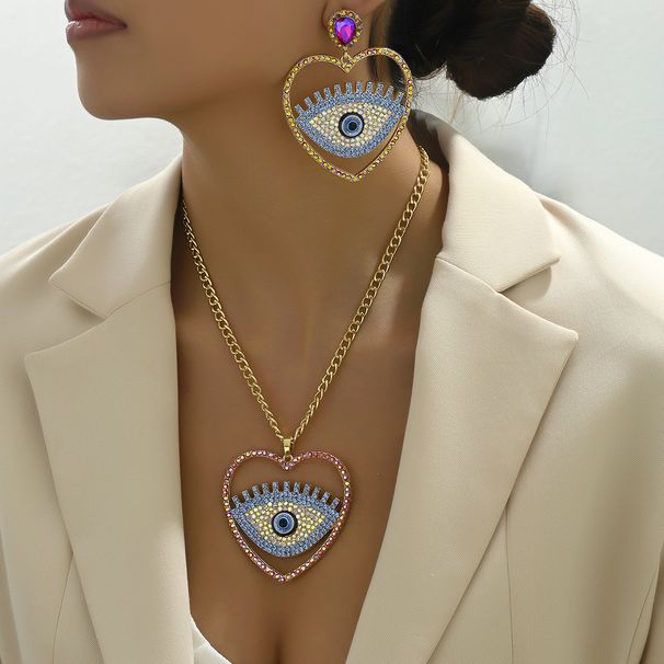 American hip-hop style earring necklace set, personalized devil's eye, niche long collarbone chain set_ipsvogv.com