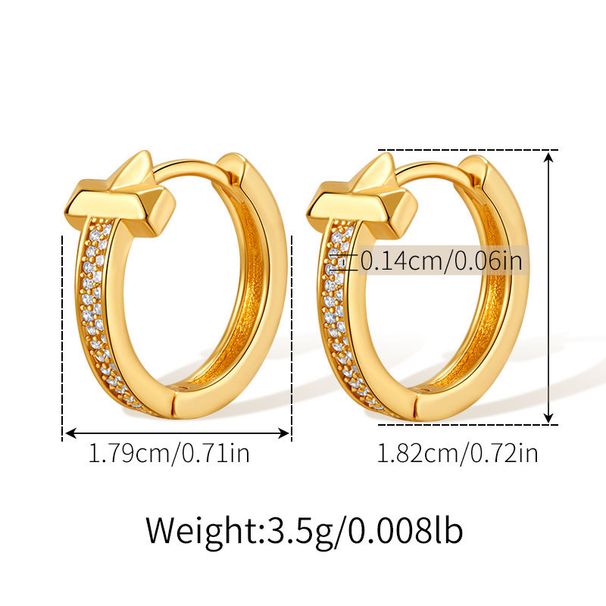Simple zircon ear buckle copper plated K real gold fashionable white collar commuting business chic wind T shaped trend earrings_ipsvogv.com