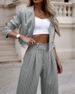 Women's Clothing temperament casual striped short lapel suit straight pants suit_ipsvogv.com