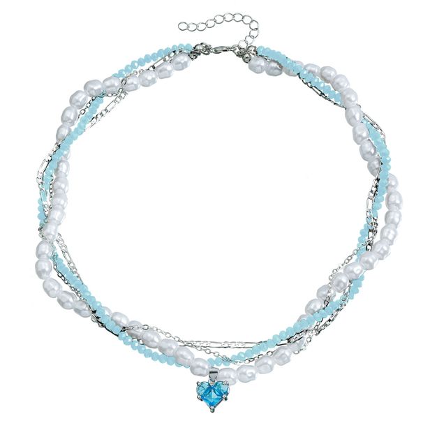 Pearl Crystal Zircon Love Pendant Collarbone Chain Fashion Light Luxury Winding Multi-layer Necklace Women_ipsvogv.com