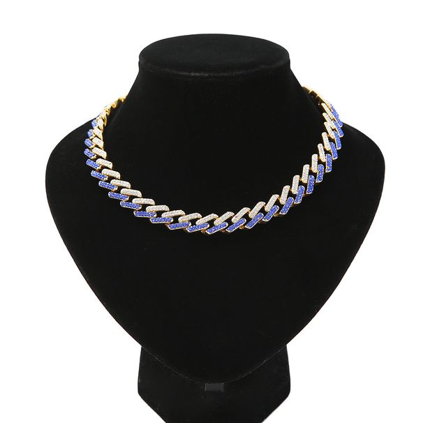 13MM Exaggerated Men's Gold Pendant Accessories New Product Set With Colorful Diamond Geometric Square Blue Cuban Chain_ipsvogv.com