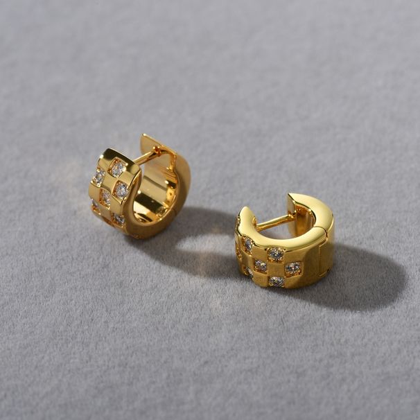 Women's Jewelry Hip Hop Style High Grade Metal Brass Plated With Real Gold Inlaid Zircon Ear Clip Earrings Niche Light Luxury Earrings_ipsvogv.com