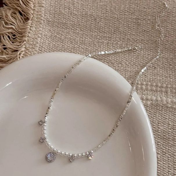 French Pearl Zircon Broken Silver Necklace For Women, Light Luxury, Niche High-end Design, 2024 New Jewelry Gift_ipsvogv.com