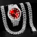 Hip Hop Iced Out Necklace Watch For Men AAA 2 Row Prong Cuban Chain Necklace+Watch+Bracelet Set Punk Rapper_ipsvogv.com