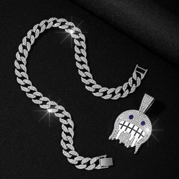 Men's street hip hop Cuban necklace full of diamonds emoji pendant jewelry Cuban necklace_ipsvogv.com