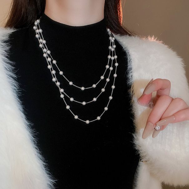 French Gentle Long Pearl Necklace, Light Luxury, High-end, Niche Sweater Chain, Fashionable Temperament Accessories_ipsvogv.com