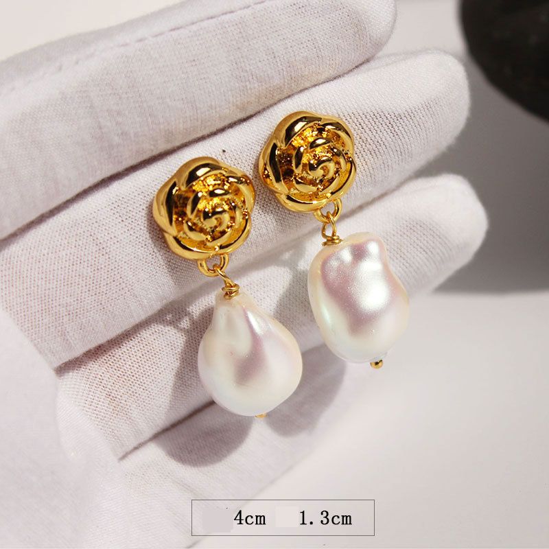 Women's Jewelry Vacuum Plating High Grade Baroque Pearl Clavicle Chain Mabe Pearl Necklace Female Camellia Earrings_ipsvogv.com