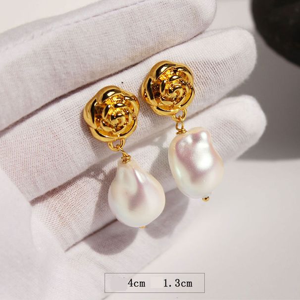 Women's Jewelry Vacuum Plating High Grade Baroque Pearl Clavicle Chain Mabe Pearl Necklace Female Camellia Earrings_ipsvogv.com