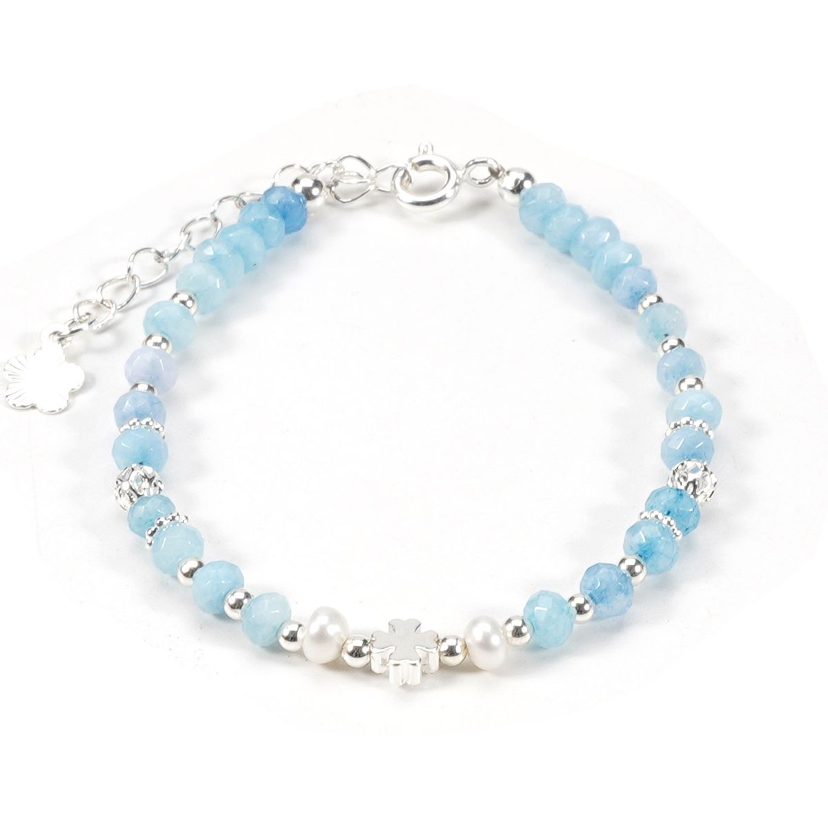 5 Cm Lake Blue Crystal Four Leaf Clover Freshwater Pearl Shell Bracelet Necklace Women's Set_ipsvogv.com