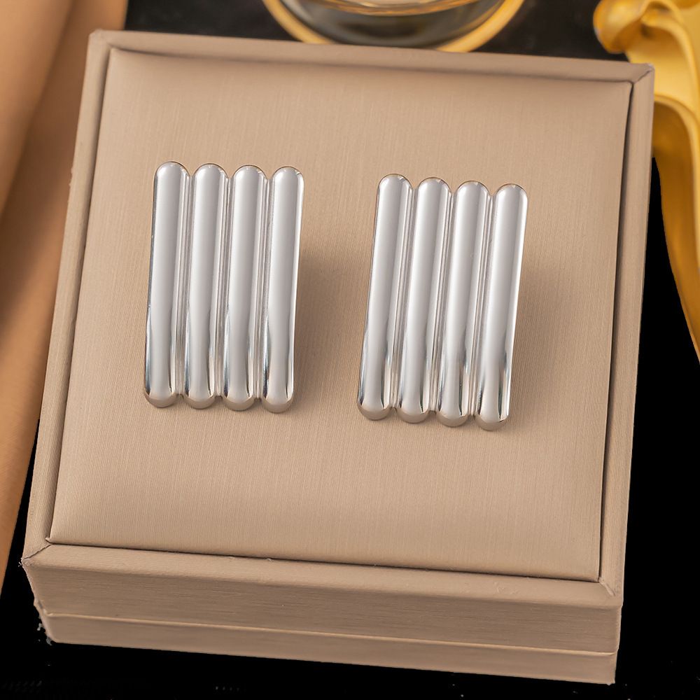 Ins Style Simple Personality High-end Feeling Gold Stainless Steel Striped Earrings Accessories For Women_ipsvogv.com