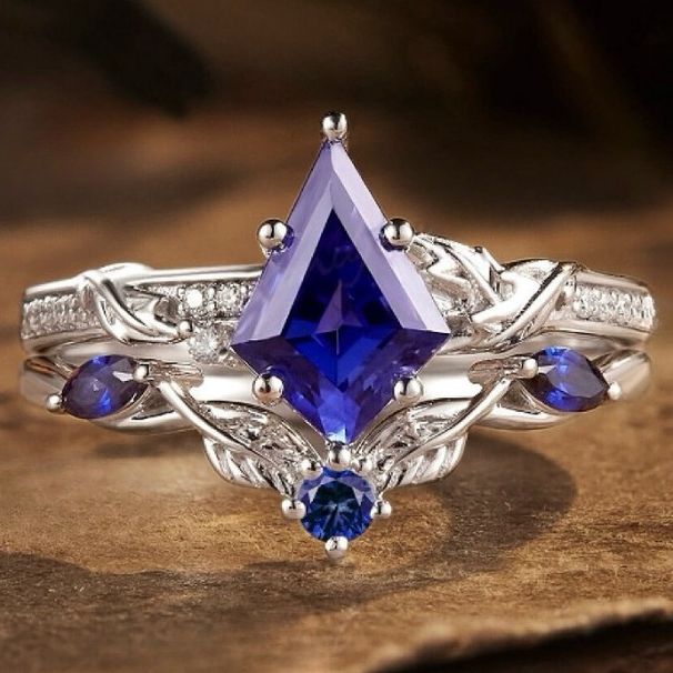 style New Irregular Diamond Female Ins Creative Blue Silver Matching Ring_ipsvogv.com
