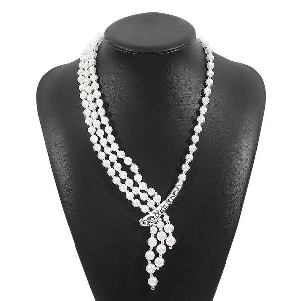 N11904 Versatile Multi layer Stacked Pearl Necklace, High end Light Luxury Cream Wind Alloy Clavicle Chain_ipsvogv.com