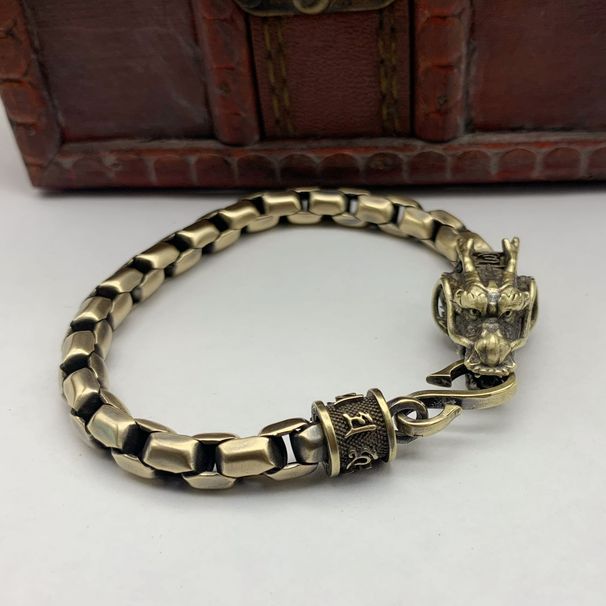 Antique Chain King Snake Bone Copper Vintage Men's Scale Koi Brass Bracelet Dragon Head_ipsvogv.com