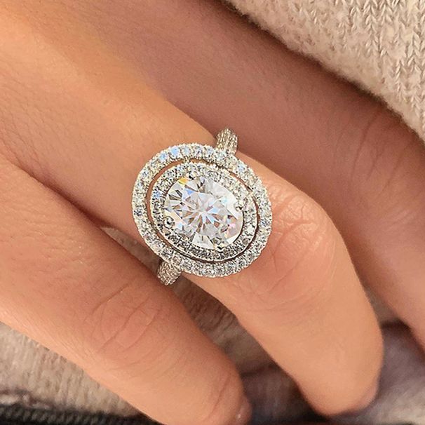 Cao Shi Luxury Full Set Elliptical Heart Eight Arrow Zircon Ring Popular Accessories For Women_ipsvogv.com