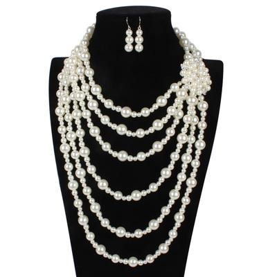 Retro Spot Fashion Necklace Exaggerated Alloy Diamond Pearl Flower Sweater Chain_ipsvogv.com