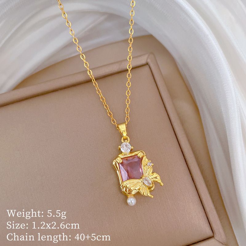 】 Pearl 【 Butterfly Zircon Light Luxury Charm Gorgeous Full Diamond Necklace Women's Versatile Clavicle Titanium Steel 【 】_ipsvogv.com