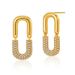 Metal U shaped earrings stitching design personality earrings inlaid with zircon temperament paper clip copper plated with K real gold_ipsvogv.com