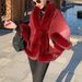 Women's Clothing New rex rabbit fur collar gradien autumn and winter shawl cape large size women's knitted cardigan jacket_ipsvogv.com