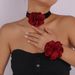 N10282 Fashion Geometry Elegant and Romantic Style Rose Flocking Cloth Necklace Bracelet_ipsvogv.com