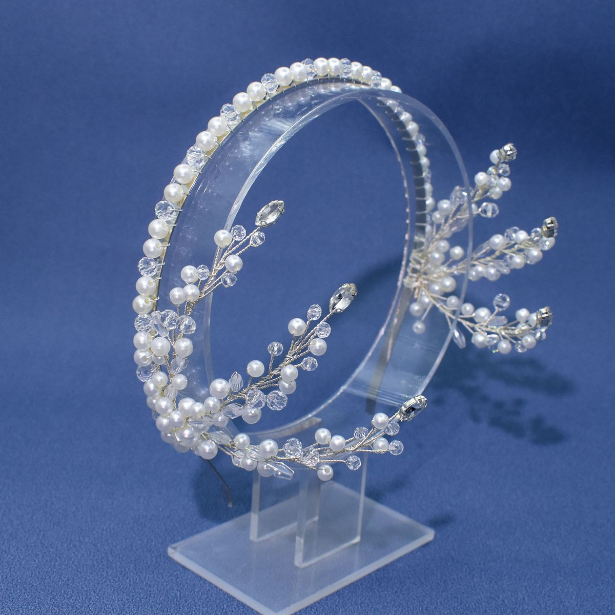 Exquisite Handmade Beaded Headband, Hair Pressing Headband, Pearl Rhinestone Hair Accessories, Wedding Veil Accessories_ipsvogv.com