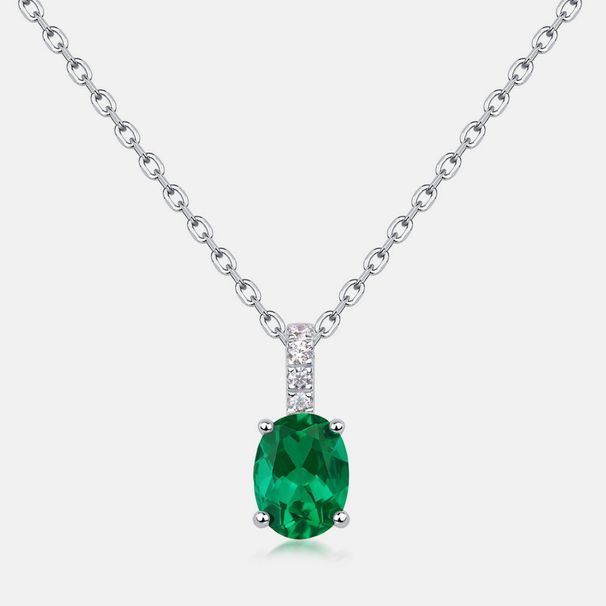 coval Cultivated Emerald Pendant Female S925 Silver Full Of Colored Gemstones Retro Clavicle Chain Retro_ipsvogv.com
