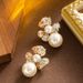 Real Gold Electroplated Fashionable Diamond Inlaid Zircon Pearl Flower Earrings, Women's High-end Feeling, Light Luxury,_ipsvogv.com