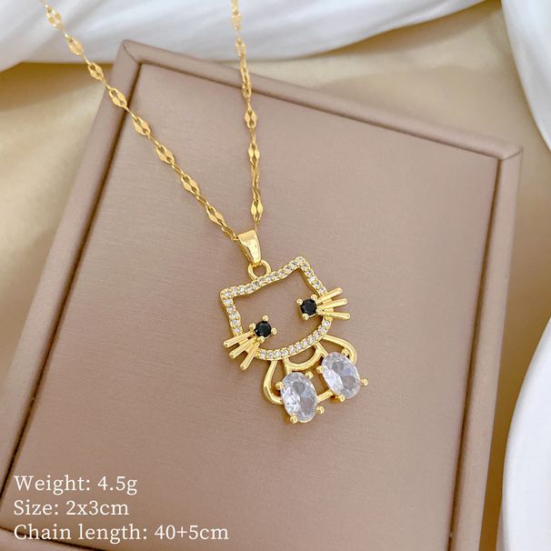 【 】 Straw Sky Little Cat Light Luxury Temperament Gorgeous Full Diamond Necklace Women's Versatile Clavicle Titanium_ipsvogv.com