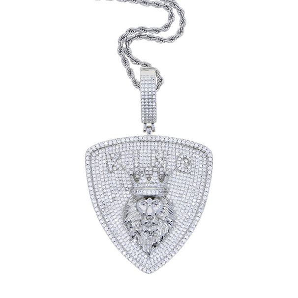 Men's Hip Hop Lion Head Shield Pendant Necklace With Diamond Accents, 60cm Rope Chain In Silver Or Gold, Bold Statement Jewelry For Trendy Outfits_ipsvogv.com