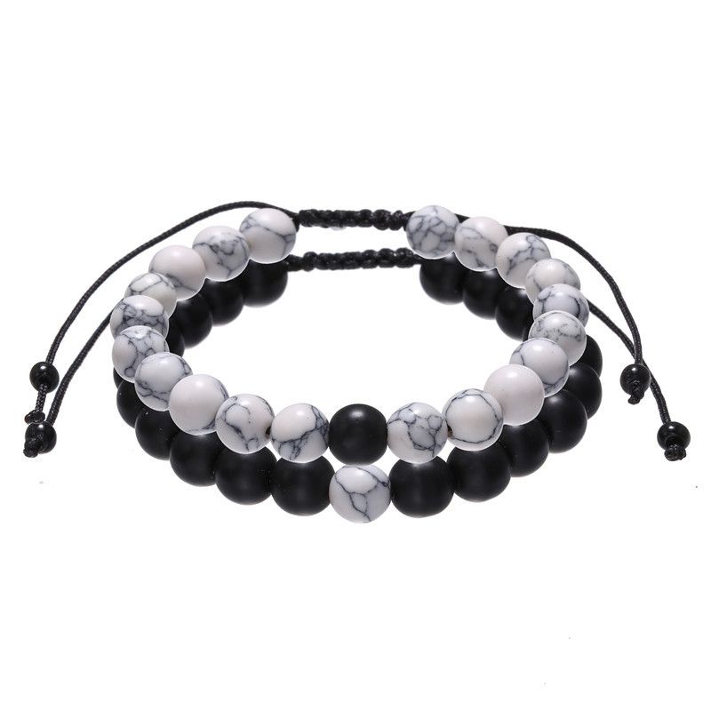 Fashion Retro Black Matte White Turquoise Braided Buddha Beads Set Bracelet Men's Adjustable Couple Bracelet_ipsvogv.com