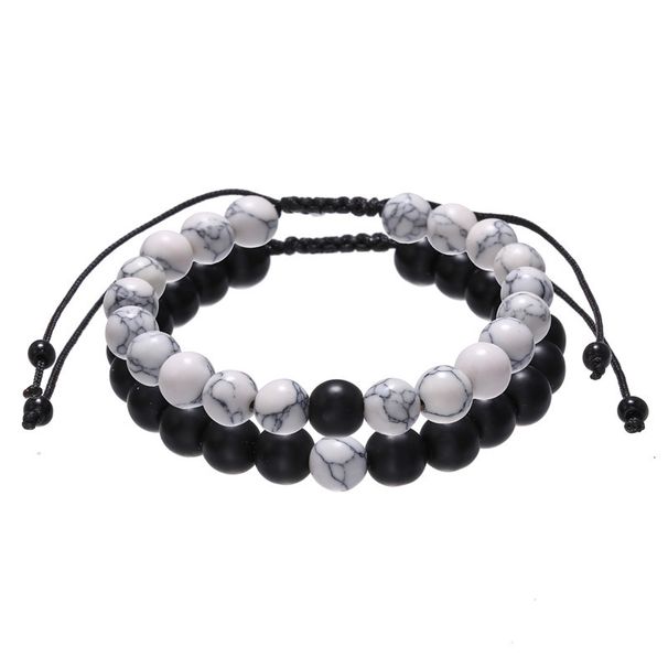 Fashion Retro Black Matte White Turquoise Braided Buddha Beads Set Bracelet Men's Adjustable Couple Bracelet_ipsvogv.com