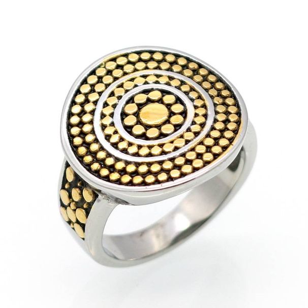 Hot Sale Antique Titanium Steel Ring Hat Shaped Dot Color Separation Retro Statement Ring_ipsvogv.com
