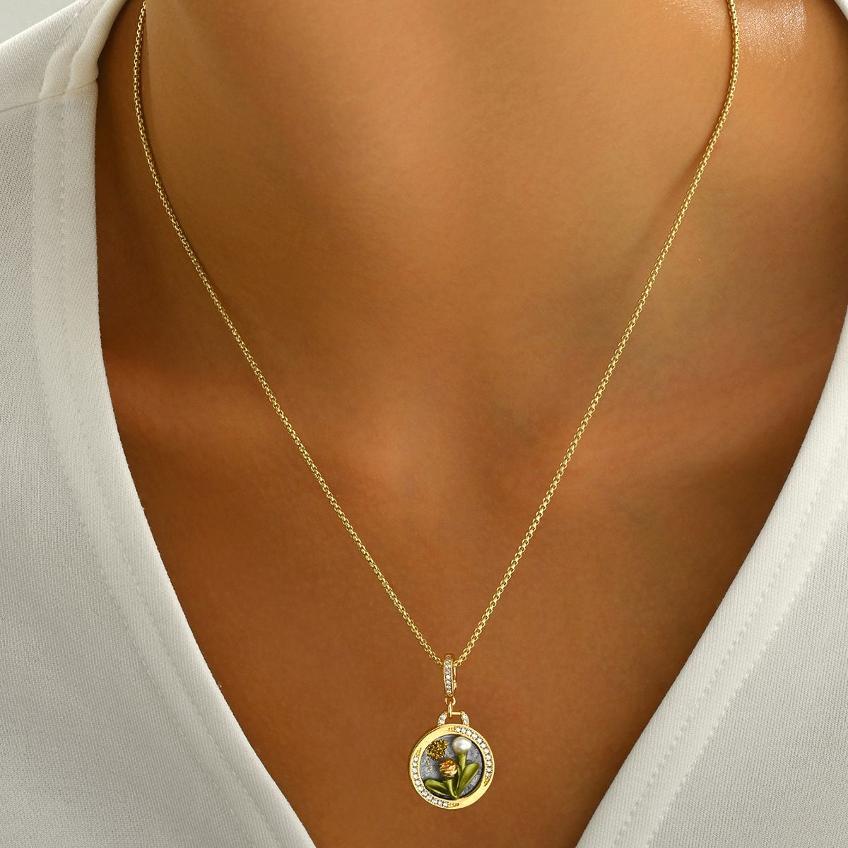 2024 New Style Women's Necklace with Personalized Drip Oil Flower Diamond Set Design, Small and High end Sense Clavicle_ipsvogv.com