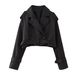 New women's European and American style belted long sleeved short casual windbreaker jacket_ipsvogv.com