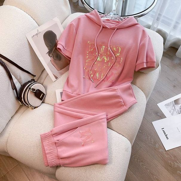 Women's Clothing Pink sports suit for women summer 2023 new high-end fashion versatile loose short-sleeved two-piece suit_ipsvogv.com