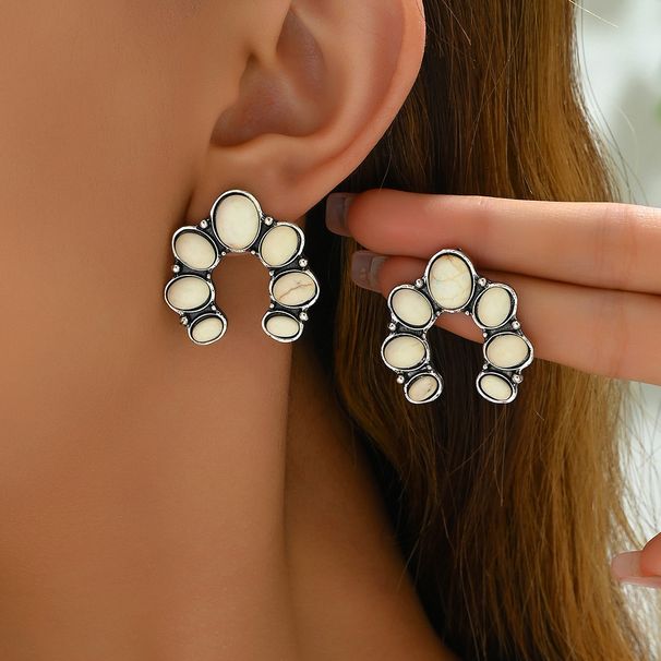 Popular Bohemian Style Women's Earrings Personalized Retro Gemstone U Shaped Earrings Versatile High End_ipsvogv.com