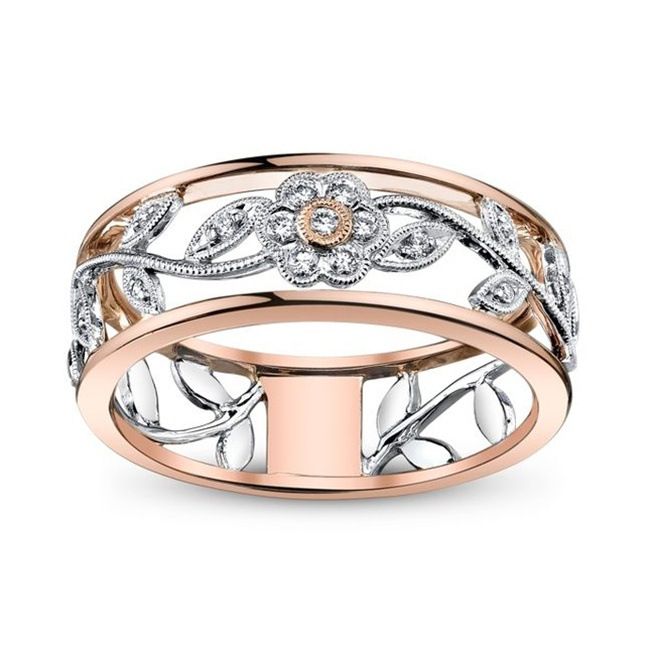 Zircon Jewelry Two Tone Electroplated Flower Ring Fashion Women's Handpiece_ipsvogv.com