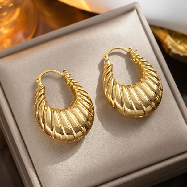 Hollow Thread Spiral Oval Ear Ring Personalized Coarse Heavy Duty Ear Ring Brass Plated with True Gold_ipsvogv.com