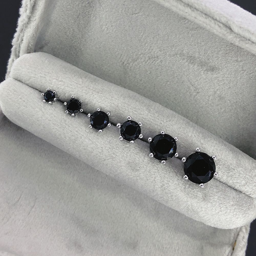 Unisex classic round single zircon men's earrings simple four claw black stone hip hop earrings hot selling jewelry_ipsvogv.com
