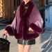 Women's Clothing New rex rabbit fur collar gradien autumn and winter shawl cape large size women's knitted cardigan jacket_ipsvogv.com