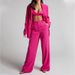 Women's Clothing Elegant Solid Color Split Sleeve Lapel Suit Pocket Straight Pants Suit_ipsvogv.com
