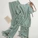 Women's Clothing new style temperament round neck T shirt top high waist split wide leg pants two piece suit_ipsvogv.com