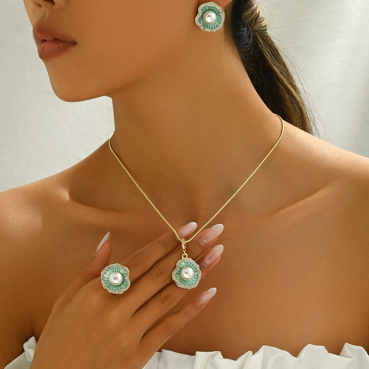 Little Fresh Women's Necklace, Earrings, Jewelry Personalized Diamond Set, Lotus Flower Design Ring, Versatile Clavicle_ipsvogv.com