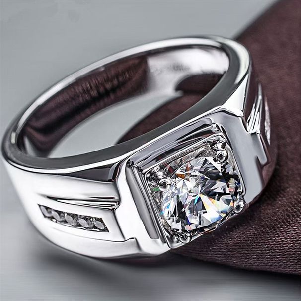 New Domineering And Fashionable Simulation Diamond Ring, Men's Platinum Plated Mosang Stone Ring_ipsvogv.com
