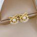 【 Titanium Steel 】 Necklace Earring Light Luxury Full Diamond Pearl Bow Personalized Temperament Banquet Earrings Set_ipsvogv.com