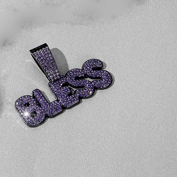 Unisex New Hip Hop Men And Women Alloy Full Diamond Purple BLESS Blessing Pendant Fashion Cuban Pendant Chain_ipsvogv.com