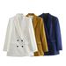 Women's Clothing Linen double-breasted women's blazer + vest and vest + linen straight pants suit_ipsvogv.com