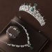 Crown headdress three piece set vintage green diamond princess birthday crown necklace earrings bride wedding dress evening dress jewelry_ipsvogv.com