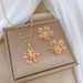 【 Titanium Steel 】 Necklace Earring Light Luxury Full Diamond Pink Five Leaf Flower Personalized Temperament Banquet_ipsvogv.com